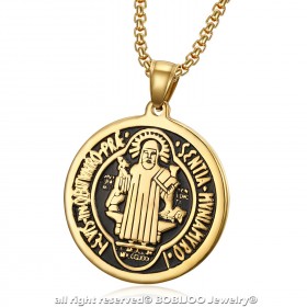 PE0173 BOBIJOO Jewelry Anhänger Medaille von St. Benedikt Stahl vergoldet + Kette