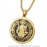 PE0173 BOBIJOO Jewelry Colgante Medalla de San Benito, chapado en Oro de Acero + Cadena