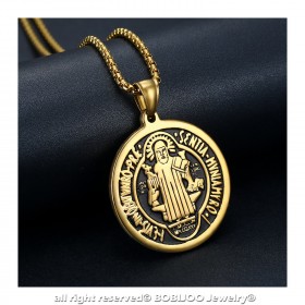 PE0173 BOBIJOO Jewelry Pendant Medal of St Benedict Gold-plated Steel + String