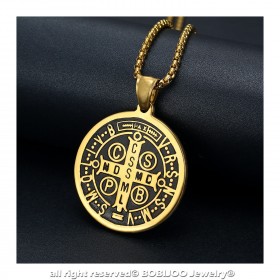 PE0173 BOBIJOO Jewelry Anhänger Medaille von St. Benedikt Stahl vergoldet + Kette