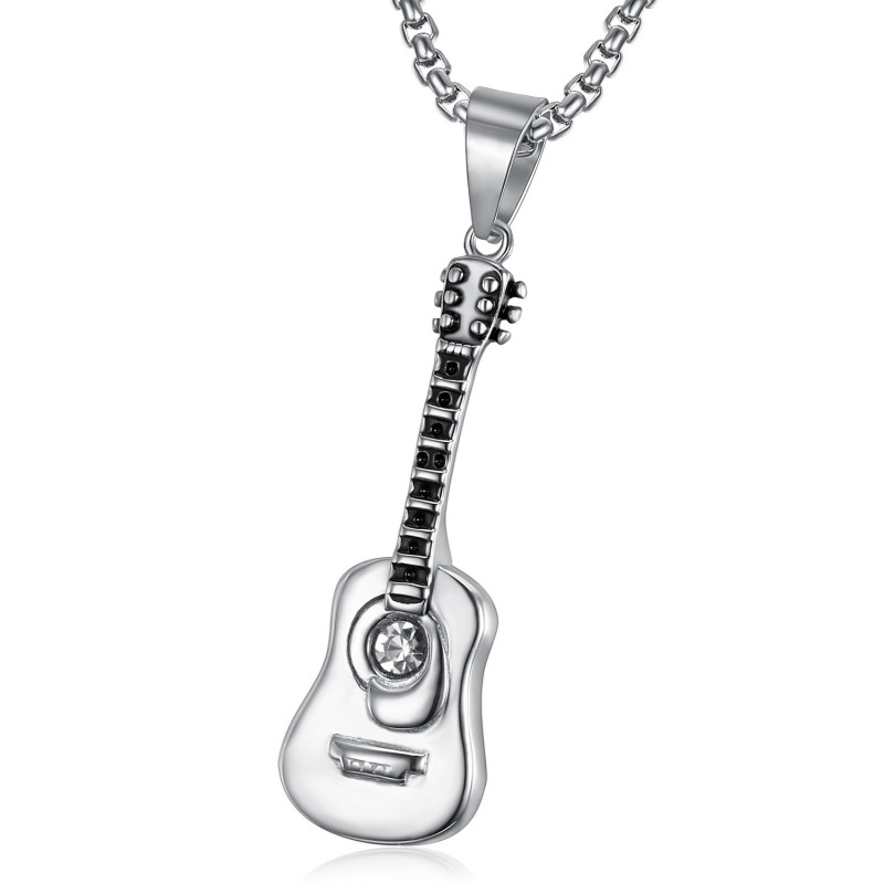 PE0102 BOBIJOO Jewelry Anhänger-Gitarre, Klassische Stahl 316L Strass Silber