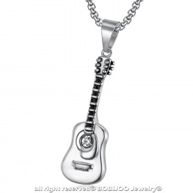 PE0102 BOBIJOO Jewelry Pendant Classical Guitar 316L Steel Rhinestones Silver plated