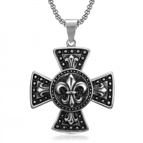 PE0080 BOBIJOO Jewelry Große Medaillon-Anhänger, Kreuz Pattée Templer Lilien