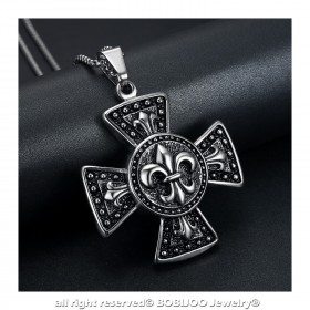 PE0080 BOBIJOO Jewelry Grande Medaglione Ciondolo Croce Pattee Templari Lys
