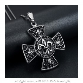 PE0080 BOBIJOO Jewelry Große Medaillon-Anhänger, Kreuz Pattée Templer Lilien