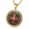 PE0149 BOBIJOO Jewelry Pendant Templar Steel Gold Rhinestone Cross Non Nobis + String