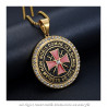 PE0149 BOBIJOO Jewelry Pendant Templar Steel Gold Rhinestone Cross Non Nobis + String