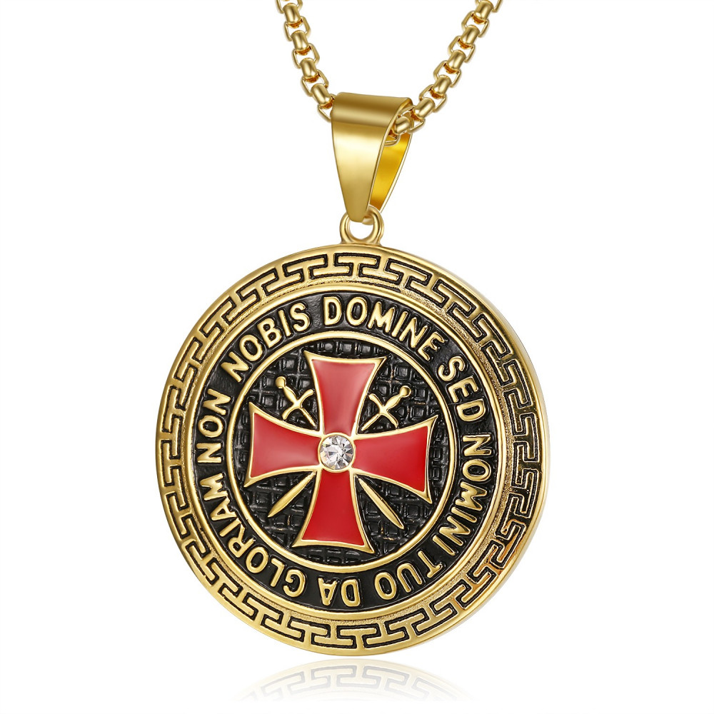 PE0192 BOBIJOO Jewelry Ciondolo Templare Acciaio Croce D'Oro Non Nobis