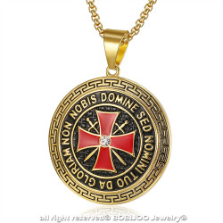 PE0192 BOBIJOO Jewelry Pendant Templar Steel Gold Cross Non Nobis