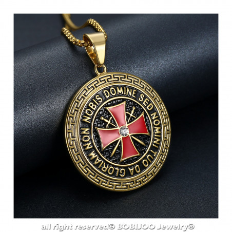 PE0192 BOBIJOO Jewelry Ciondolo Templare Acciaio Croce D'Oro Non Nobis