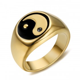 BA0318 BOBIJOO Jewelry Anillo Anillo anillo de Hombre Mujer Yin y el Yang de Acero de Oro