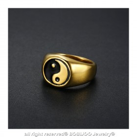 BA0318 BOBIJOO Jewelry Anillo Anillo anillo de Hombre Mujer Yin y el Yang de Acero de Oro