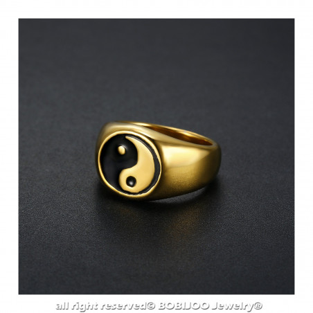 BA0318 BOBIJOO Jewelry Anello anello Uomo Donna Yin e Yang Acciaio Oro