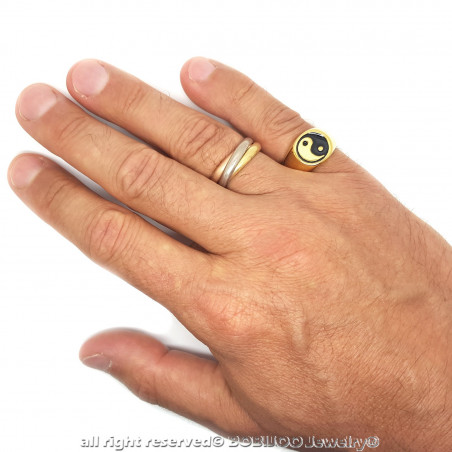 BA0318 BOBIJOO Jewelry Ring Siegelring-Mann-Frau, Yin-und Yang-Stahl-Gold