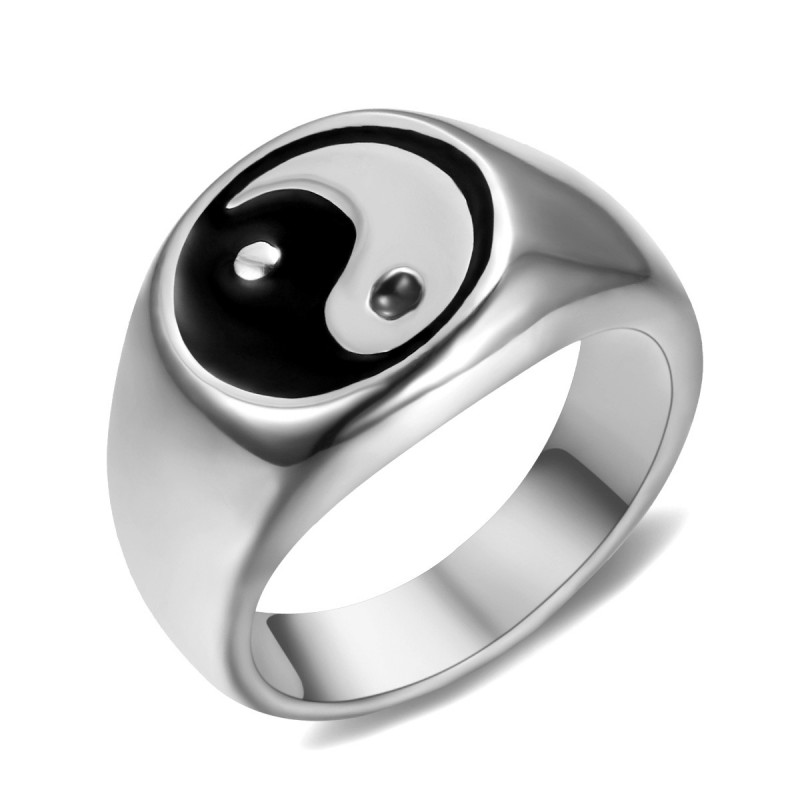 Bague Chevalière Homme Femme Yin et Yang Acier Argent bobijoo