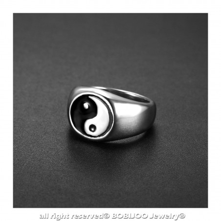 Yin-und Yang-Stahl-Silber Ring Siegelring-Mann-Frau BA0319