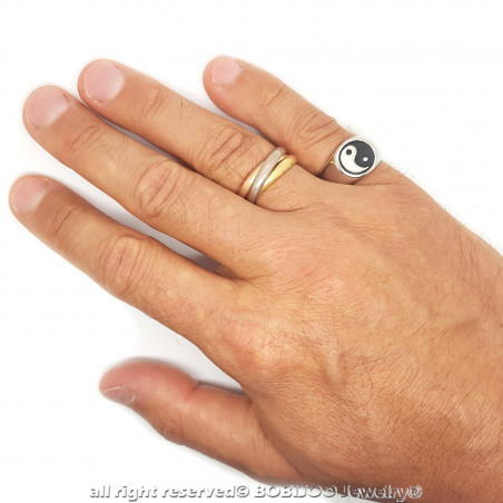 BA0319 BOBIJOO Jewelry Ring Siegelring-Mann-Frau, Yin-und Yang-Stahl-Silber