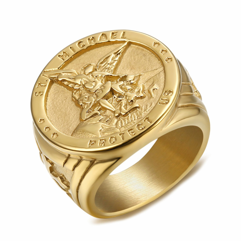 BA0320 BOBIJOO Jewelry Ring Signet Ring Man Protection Saint Michael-Plated