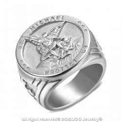 BA0321 BOBIJOO Jewelry Ring Siegelring Menschen Schutz St. Michael Silber