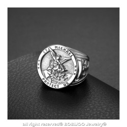 BA0321 BOBIJOO Jewelry Ring Signet Ring Man Protection Saint Michael Silver