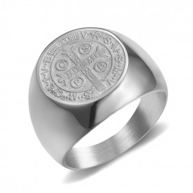 BA0323 BOBIJOO Jewelry Ring Siegelring Mann-Medaille St. Benedikt Silber