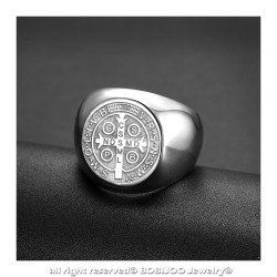 BA0323 BOBIJOO Jewelry Ring Signet Ring Man Medal Of Saint Benedict Silver