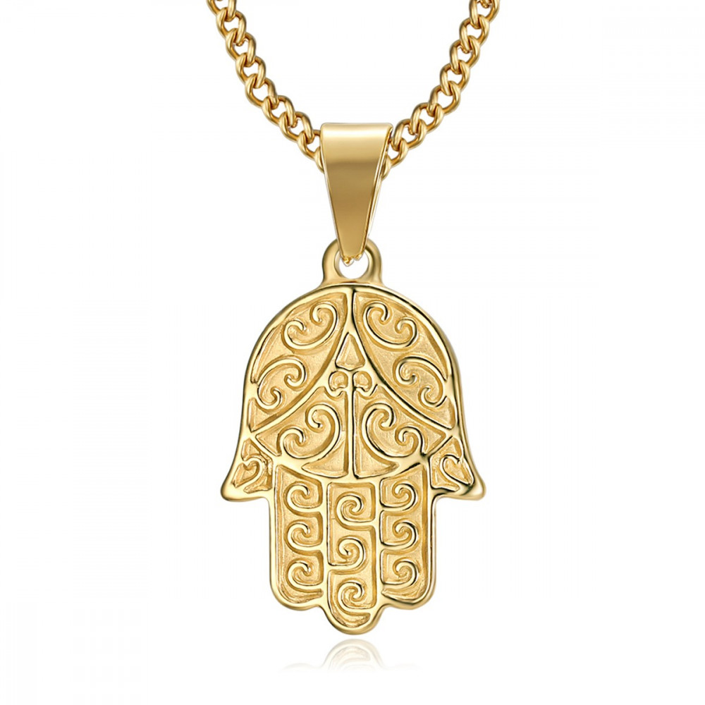 PEF0055 BOBIJOO Jewelry Collar mano de fatma Acero inoxidable Oro con cadena 55cm