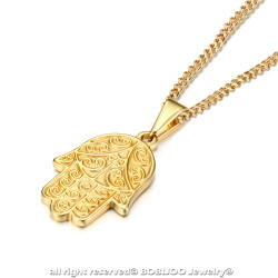 PEF0055 BOBIJOO Jewelry Hand of fatma necklace Stainless steel Gold with chain 55cm