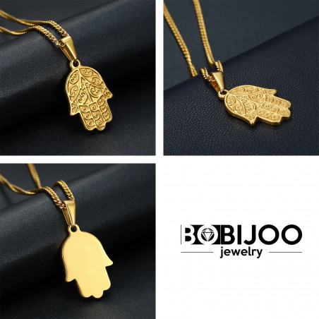 PEF0055 BOBIJOO Jewelry Collar mano de fatma Acero inoxidable Oro con cadena 55cm