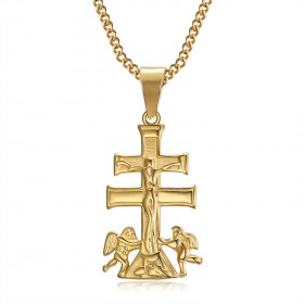 PE0193 BOBIJOO Jewelry Anhänger Kreuz von Caravaca de la Cruz 32mm stahl Gold