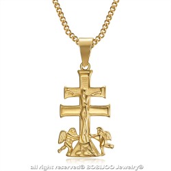 PE0193 BOBIJOO Jewelry Ciondolo Croce di Caravaca de la Cruz, 32 mm acciaio-Oro