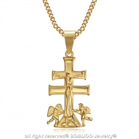 PE0193 BOBIJOO Jewelry Anhänger Kreuz von Caravaca de la Cruz 32mm stahl Gold