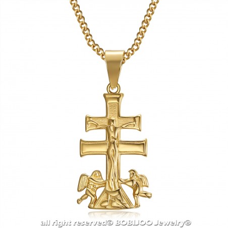 PE0193 BOBIJOO Jewelry Colgante Cruz de Caravaca de la Cruz, de 32 mm acero-Oro