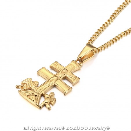 PE0193 BOBIJOO Jewelry Pendant Cross of Caravaca de la Cruz 32mm steel-Gold