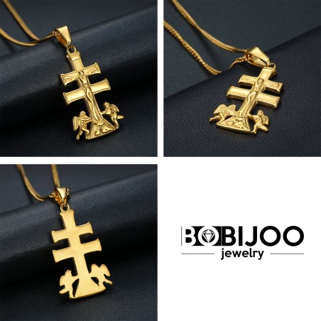 PE0193 BOBIJOO Jewelry Anhänger Kreuz von Caravaca de la Cruz 32mm stahl Gold