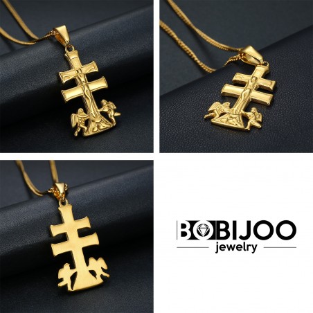PE0193 BOBIJOO Jewelry Colgante Cruz de Caravaca de la Cruz, de 32 mm acero-Oro