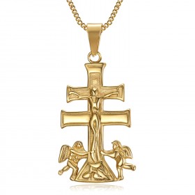 Pendentif Croix de Caravaca de la Cruz 44mm acier Or bobijoo