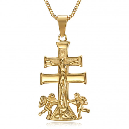 PE0194 BOBIJOO Jewelry Ciondolo Croce di Caravaca de la Cruz 44mm in acciaio Oro