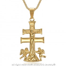 PE0194 BOBIJOO Jewelry Anhänger Kreuz von Caravaca de la Cruz 44mm stahl Gold