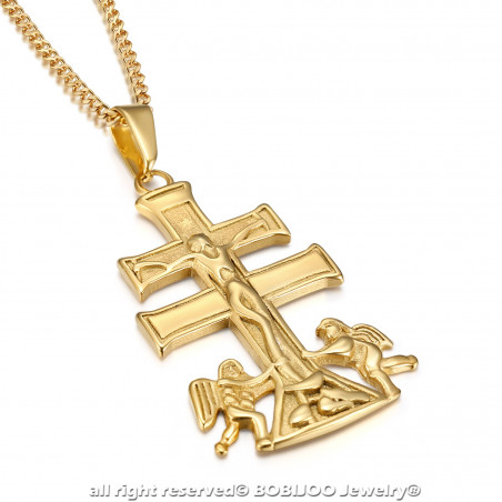PE0194 BOBIJOO Jewelry Ciondolo Croce di Caravaca de la Cruz 44mm in acciaio Oro