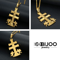 PE0194 BOBIJOO Jewelry Anhänger Kreuz von Caravaca de la Cruz 44mm stahl Gold
