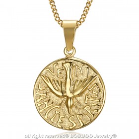 PE0195 BOBIJOO Jewelry Anhänger Halskette Veni Sancte Spiritus Pfingsten Stahl Gold