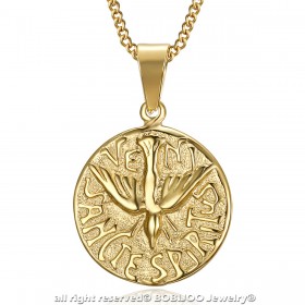 PE0195 BOBIJOO Jewelry Collar Colgante Veni Sancte Spiritus Pentecostés De Acero De Oro