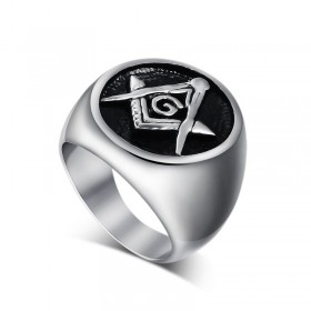 Bague Homme Chevalière Cabochon Noir Franc Maçon Maçonnerie Masonic Ring Men Top bobijoo