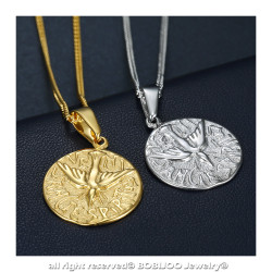PE0195 BOBIJOO Jewelry Pendant Necklace Veni Sancte Spiritus Pentecost Steel Gold