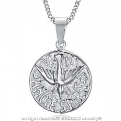PE0196 BOBIJOO Jewelry Pendant Necklace Veni Sancte Spiritus Pentecost Steel