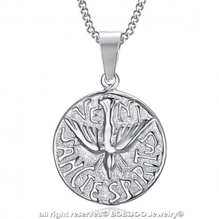 PE0196 BOBIJOO Jewelry Collar Colgante Veni Sancte Spiritus Pentecostés De Acero
