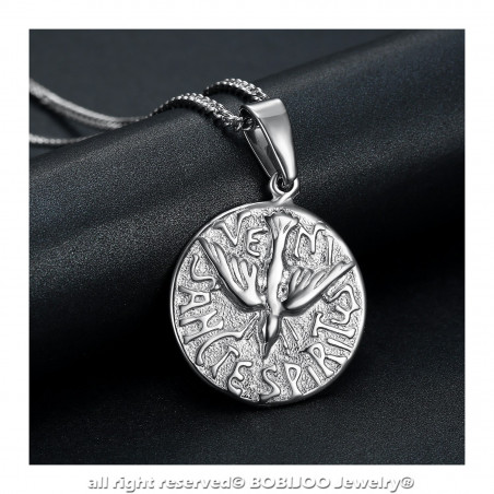 PE0196 BOBIJOO Jewelry Collar Colgante Veni Sancte Spiritus Pentecostés De Acero