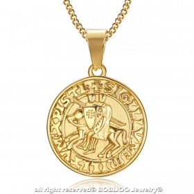 PE0198 BOBIJOO Jewelry Anhänger Halskette Siegel der Templer Stahl Gold