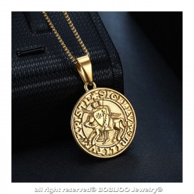 PE0198 BOBIJOO Jewelry Pendant Necklace Seal of the knights Templar Steel Gold